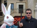 Bassist Cory Corbino meets the Easter Bunny; Kansas City, 2009; Photo by Albane